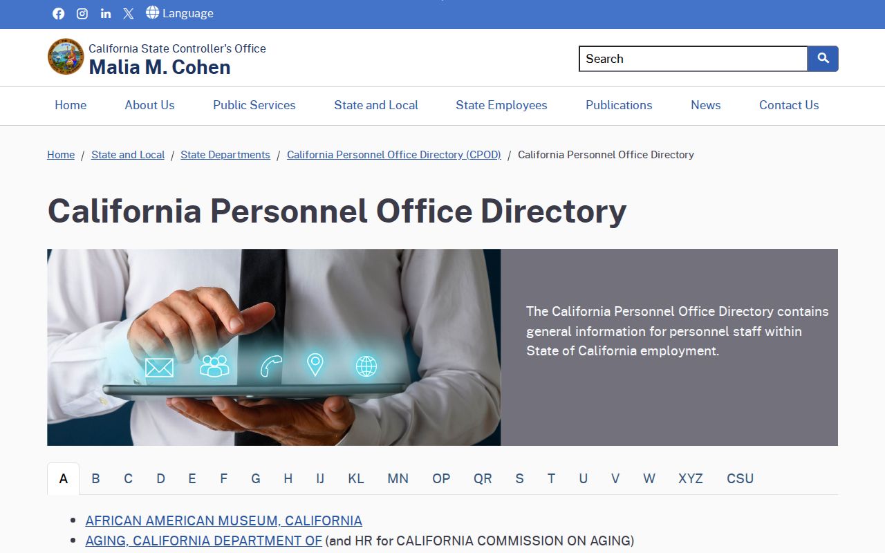 Simi Valley people directories route through the California Personnel Office Directory