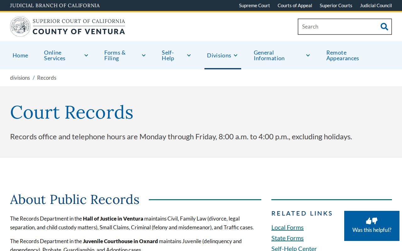 Simi Valley public records access through Ventura Superior Court records