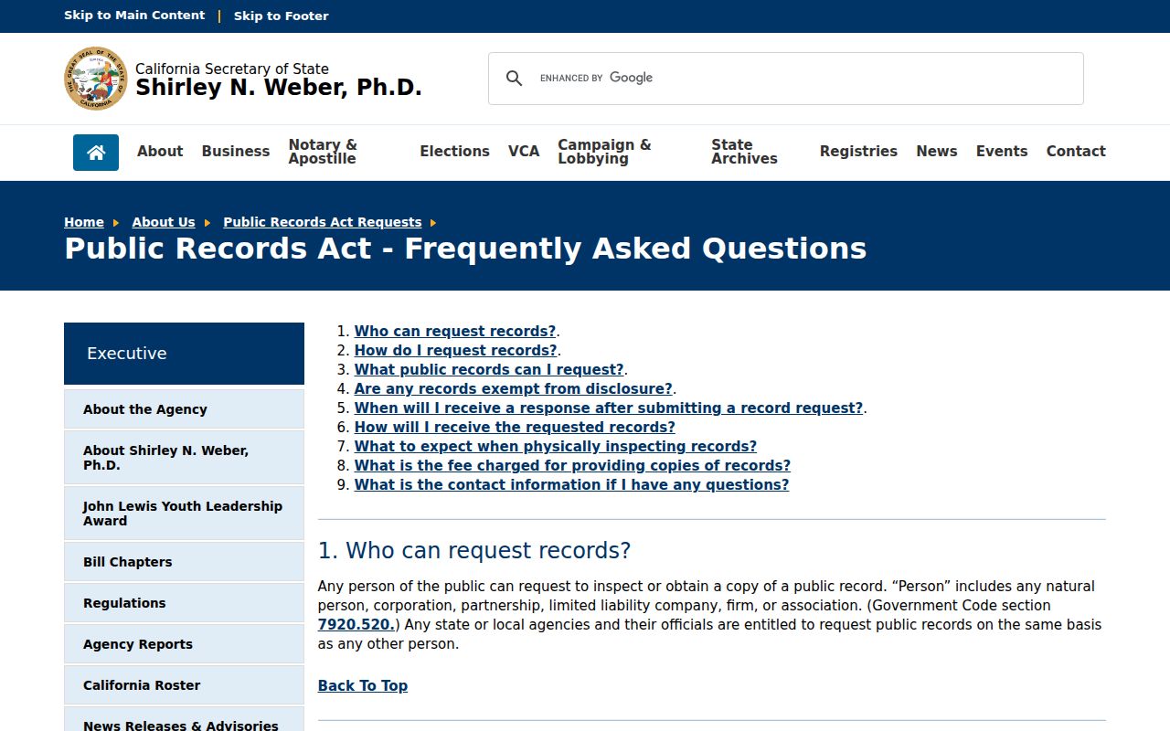 Simi Valley public records request guidance under the California CPRA